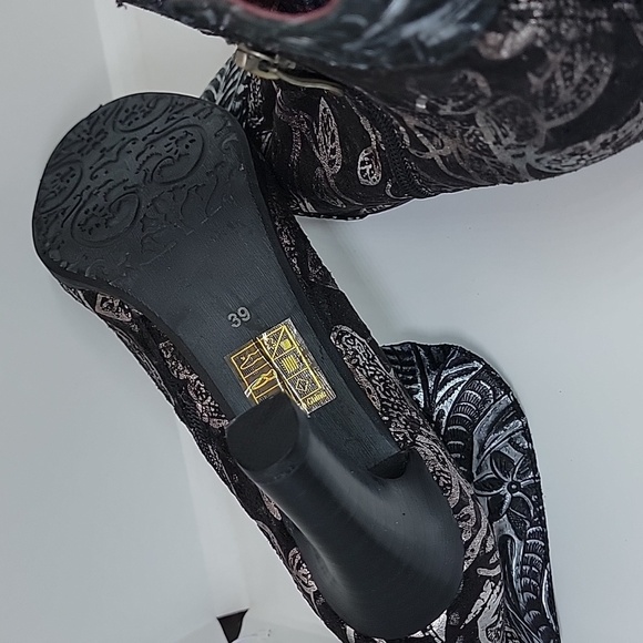 L'Artiste Womens Lidia Ankle Boots Black Silver Floral Leather Zip 8.6 EUR 39 - Picture 5 of 5